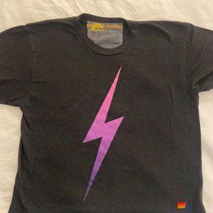 Aviator Nation Bolt boyfriend T in Dark Charcoal/Pink size Medium